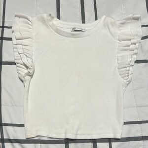 Zara Ribbed Ruffle Sleeve Top